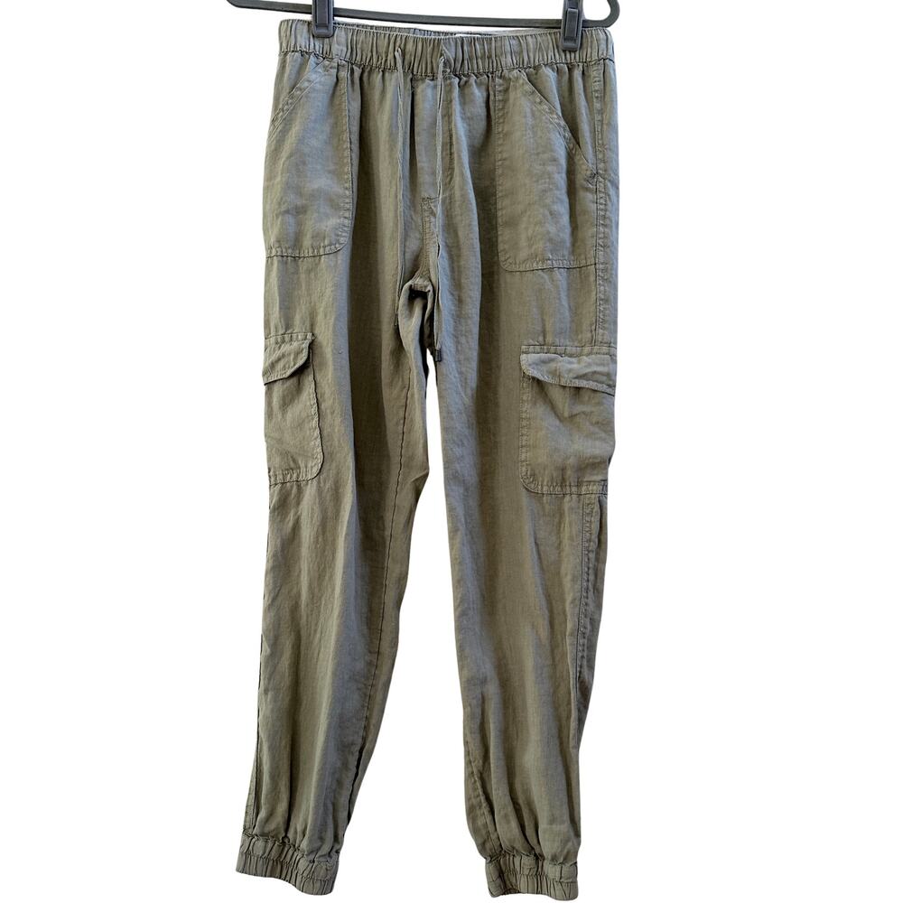 Nicole Miller Linen Cargo Jogger Pants Olive Green M